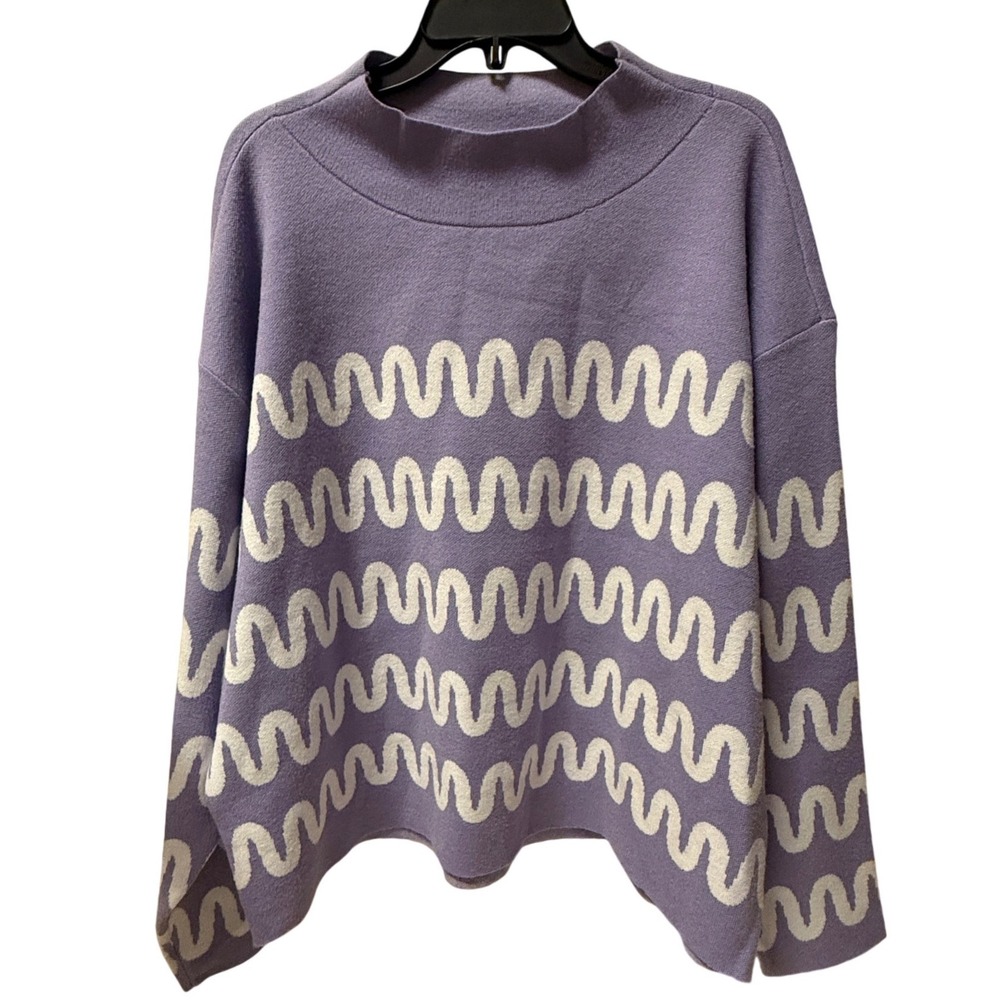 Maeve Anthropologie Carys Mock Neck Lilac‎ Sweater Wavy White Pattern Size XL